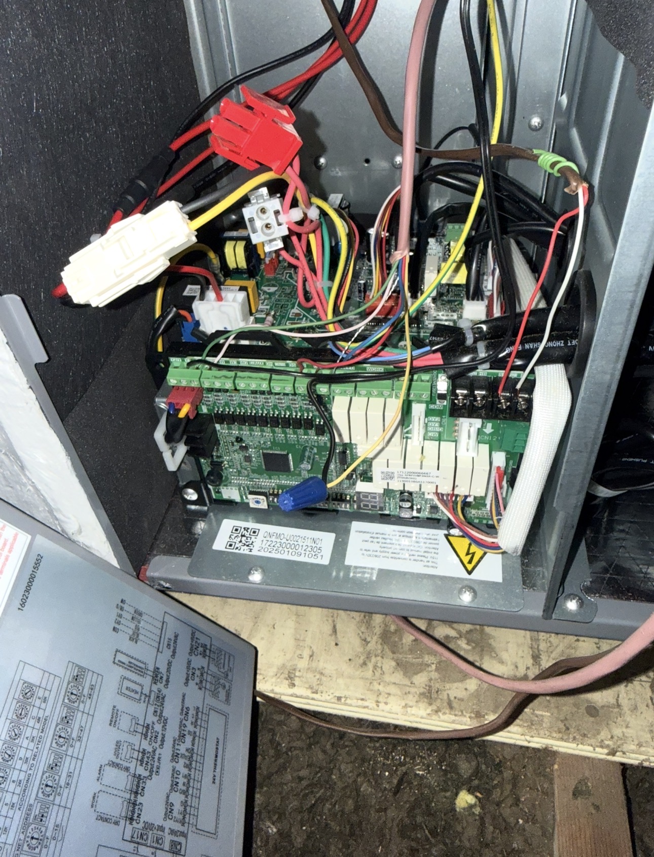HVAC control board and wiring inside an air-conditioning unit