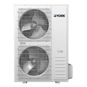 York double-fan side-discharge outdoor HVAC condenser for a residential system swap-out