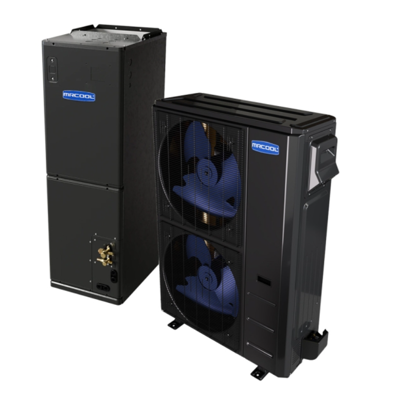 MRCOOL stacked side-discharge outdoor HVAC unit and indoor air handler